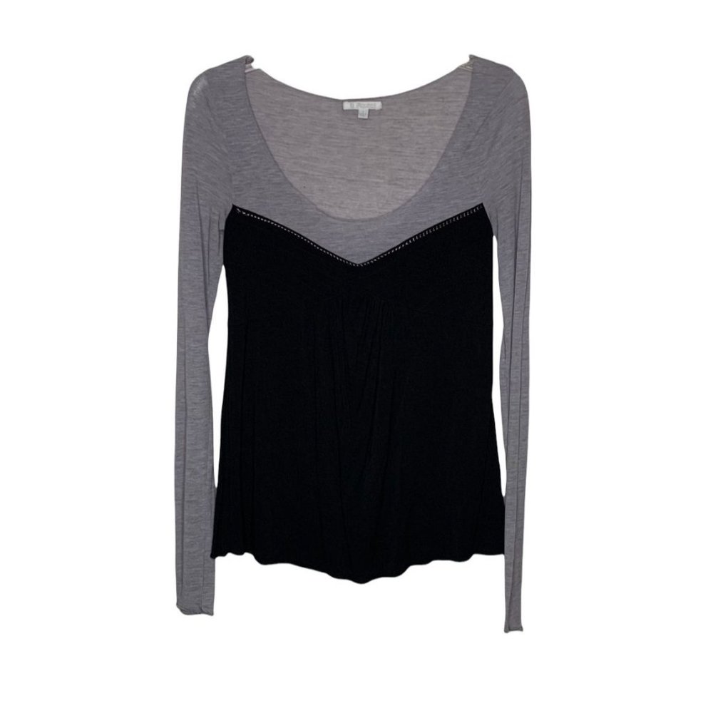 Laquette Color Block Chain Long Sleeve Black and Grey Top